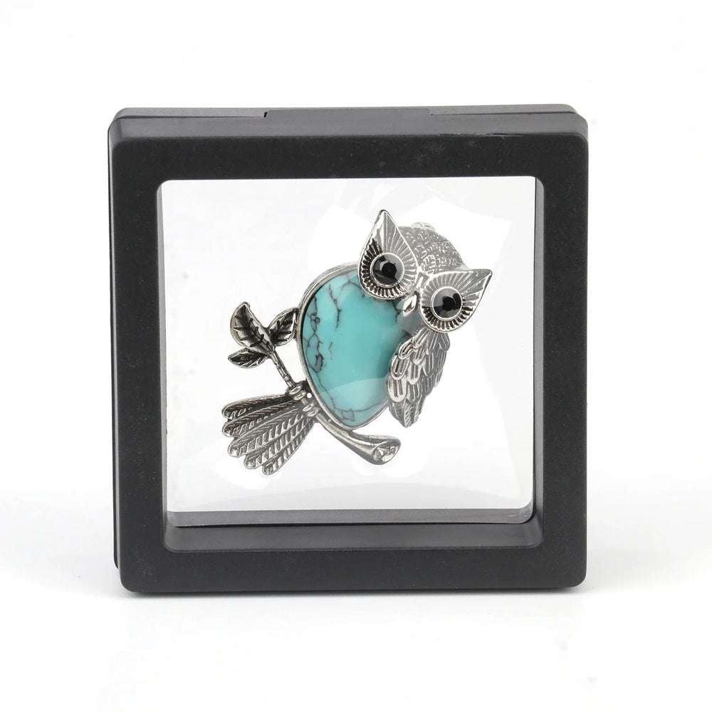 Owl pendant necklace with light turquoise heart crystal and silver-tone chain