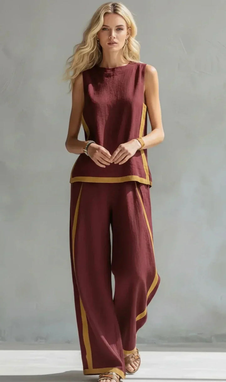 Ursula – Complete chic and casual gilet and trousers set with two-tone finishes