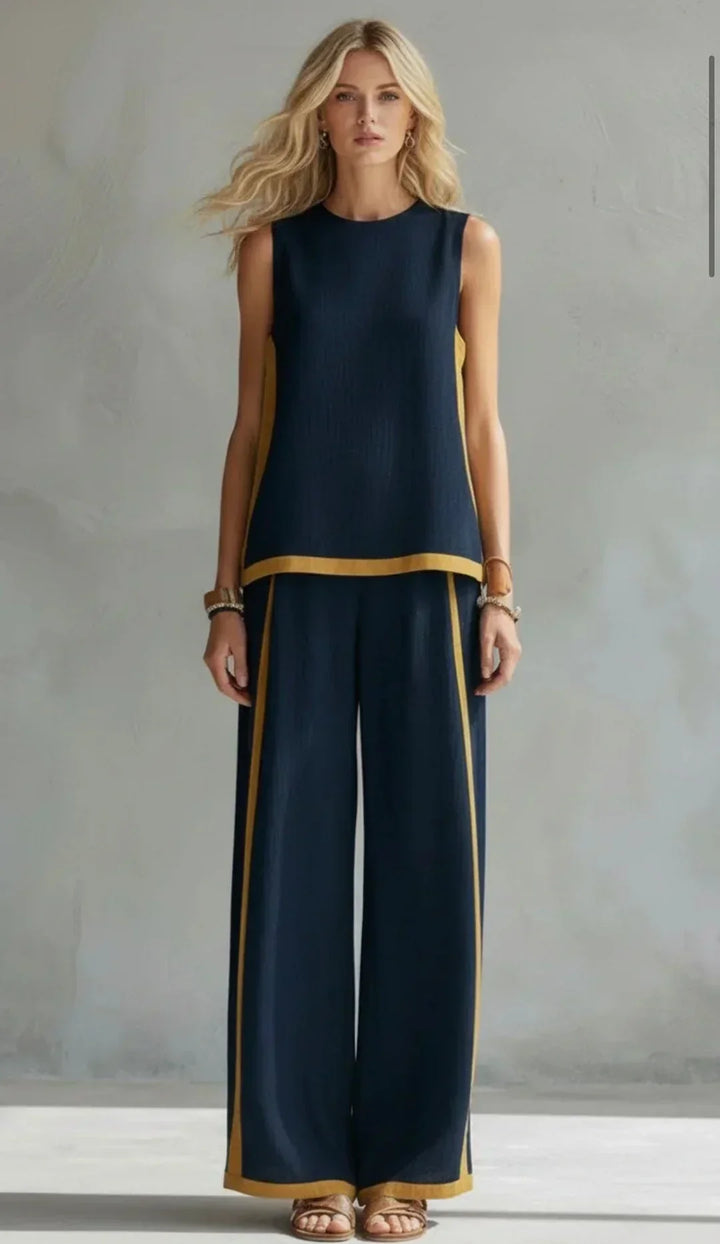 Ursula – Complete chic and casual gilet and trousers set with two-tone finishes