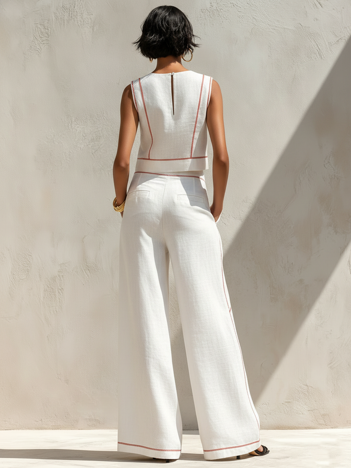 Moya | Contrast-Stitched Wide-Leg Trouser Set