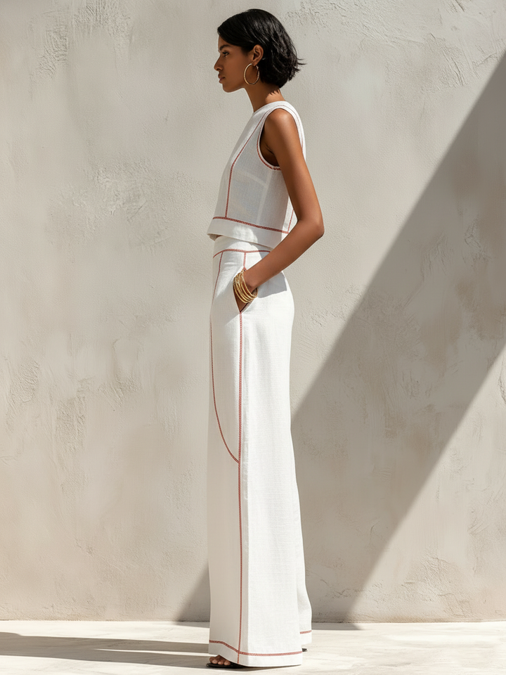 Moya | Contrast-Stitched Wide-Leg Trouser Set