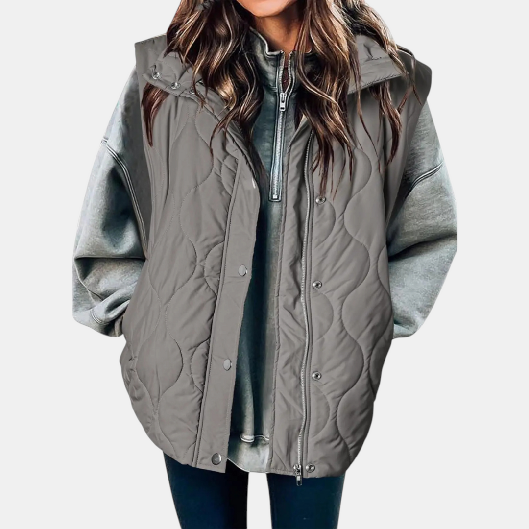 Women's Puffer Vest Quilted Zip Up Snap Button Sleeveless Coat
