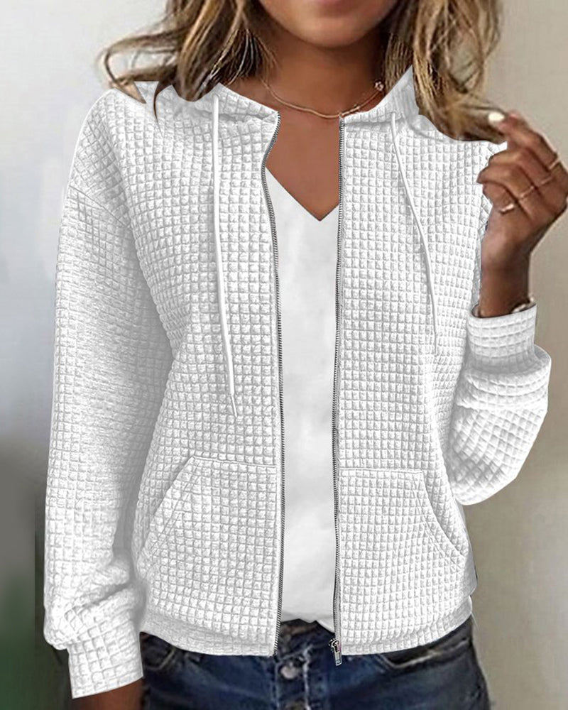 Odette | Casual Long Sleeve Textured Zip-Up Hoodie