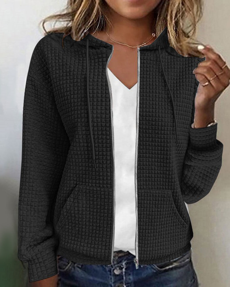 Odette | Casual Long Sleeve Textured Zip-Up Hoodie