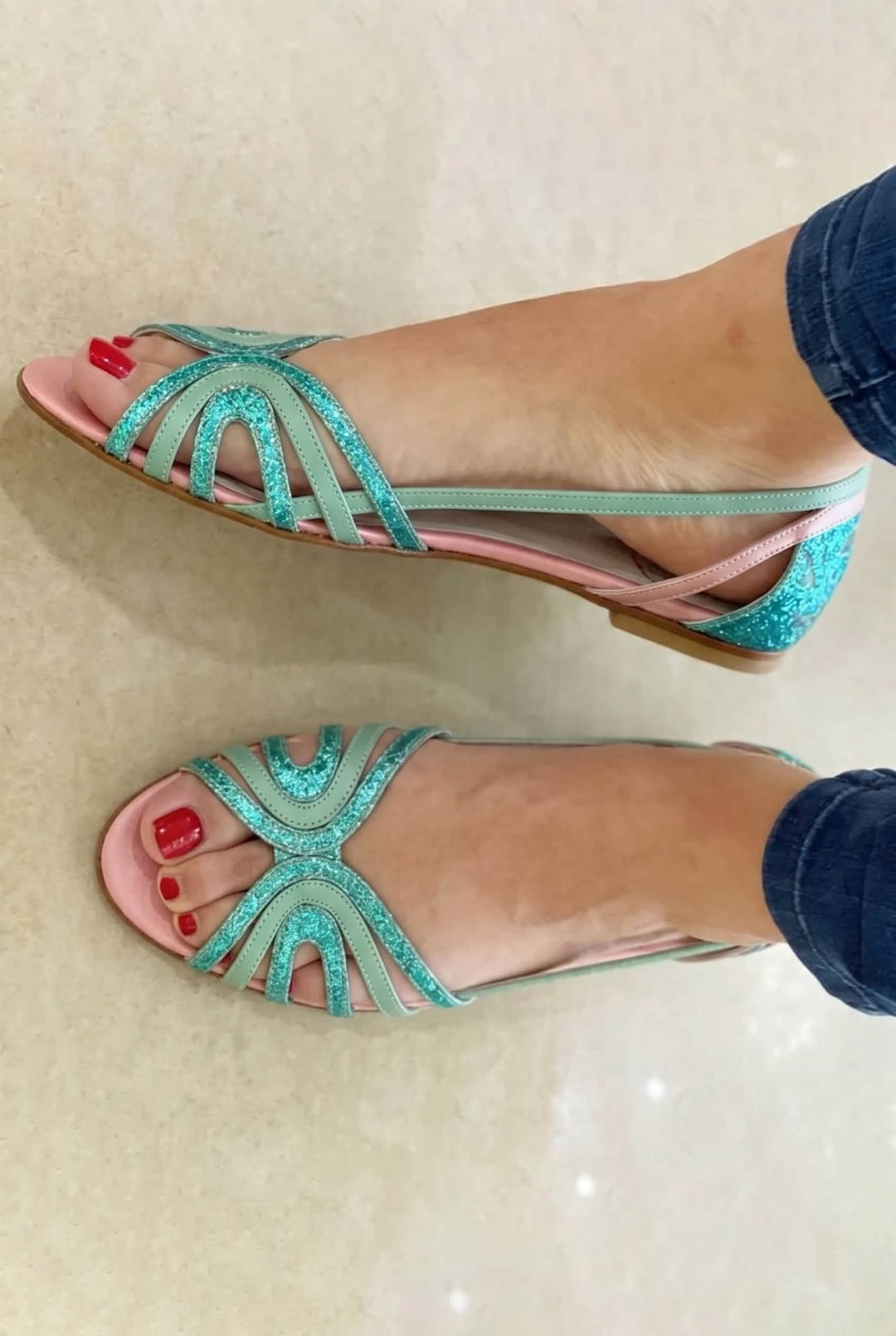 Metallic Cut-Out Peep Toe Sandals
