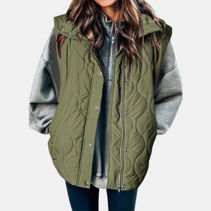 Women's Puffer Vest Quilted Zip Up Snap Button Sleeveless Coat