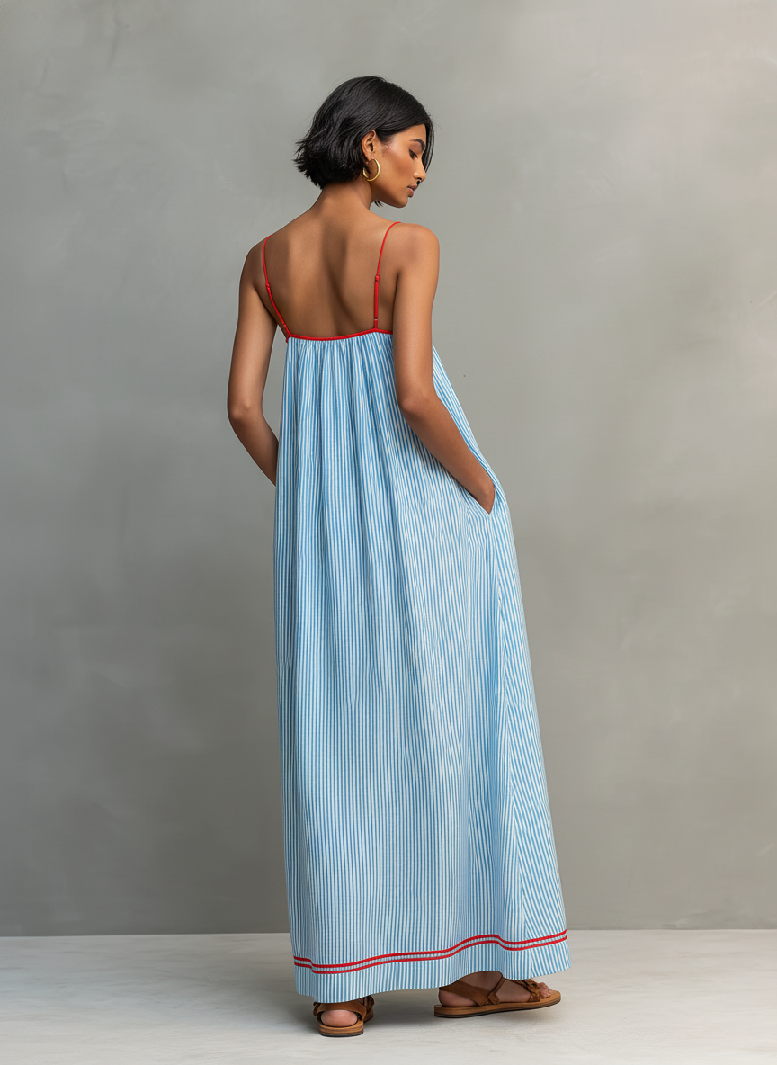 Greta | Striped Gathered Maxi Dress