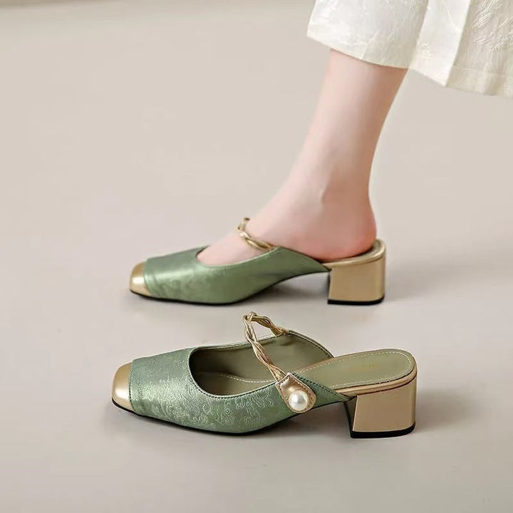 Haide | Mules with Pearl Detail and Square Toe