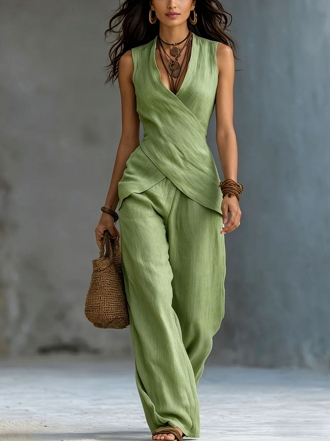 Elodie | V-Neck Wide Leg Two-Piece Set