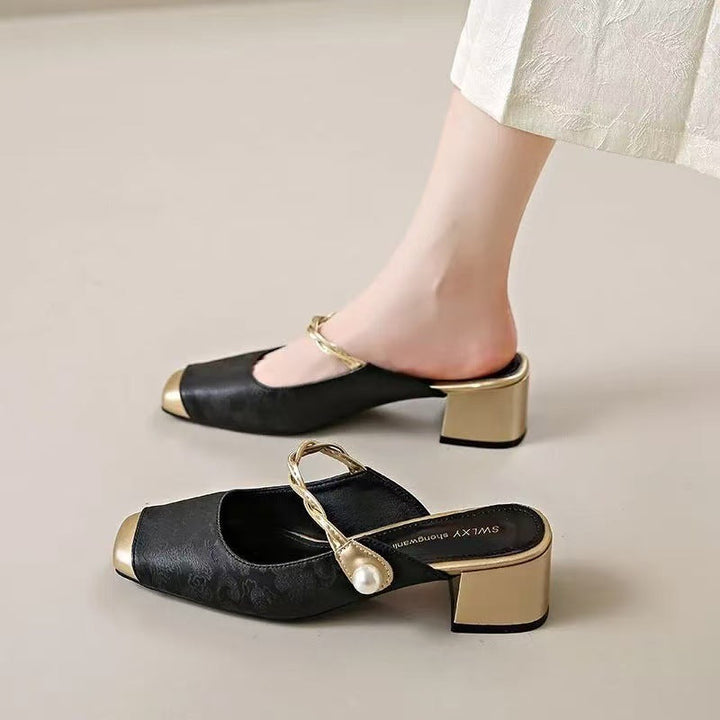 Haide | Mules with Pearl Detail and Square Toe