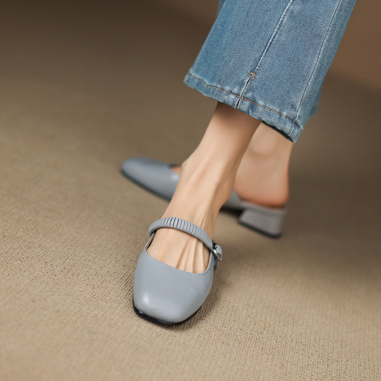 Laiza | Mary Jane Mules with Rounded Toe