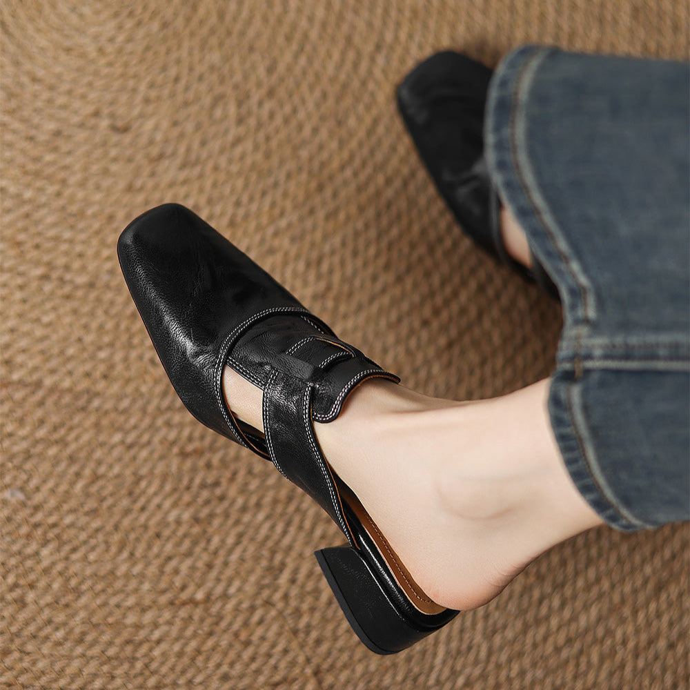 Carolina | Mules with Strap and Square Toe