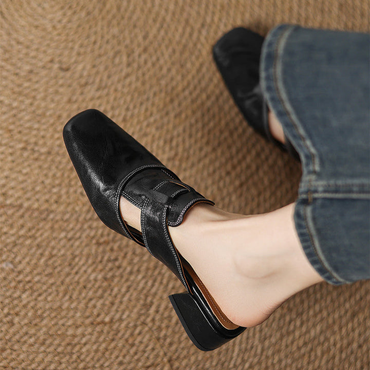 Carolina | Mules with Strap and Square Toe