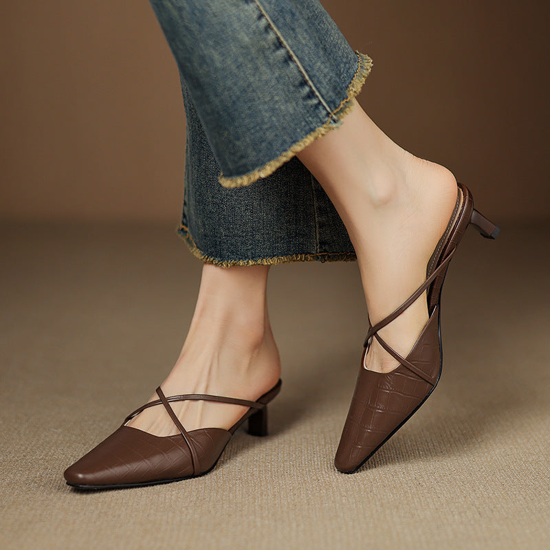 Cris | Pointed Mules with Crossed Straps