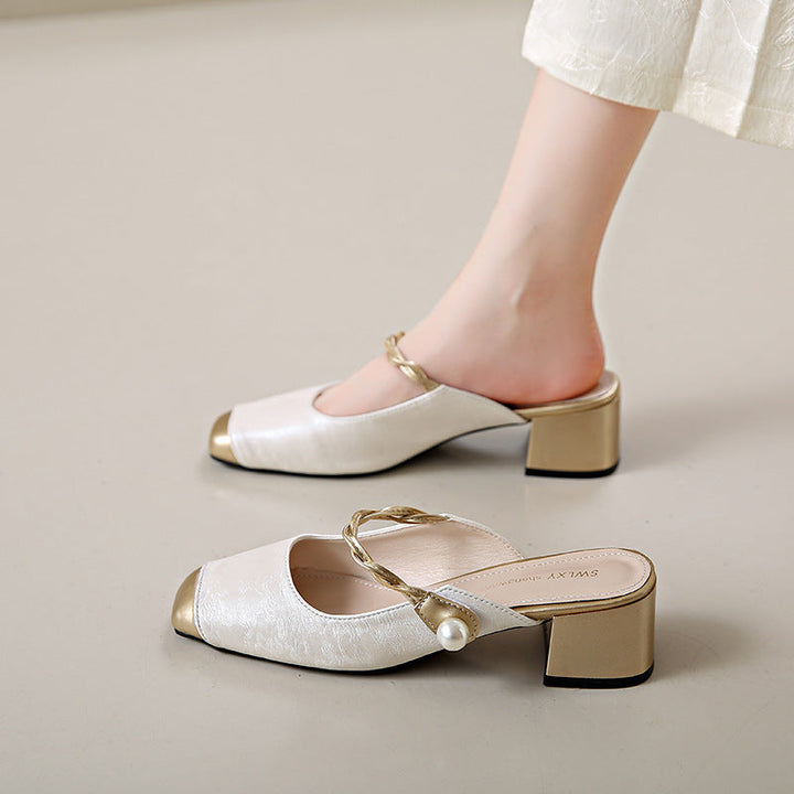 Haide | Mules with Pearl Detail and Square Toe