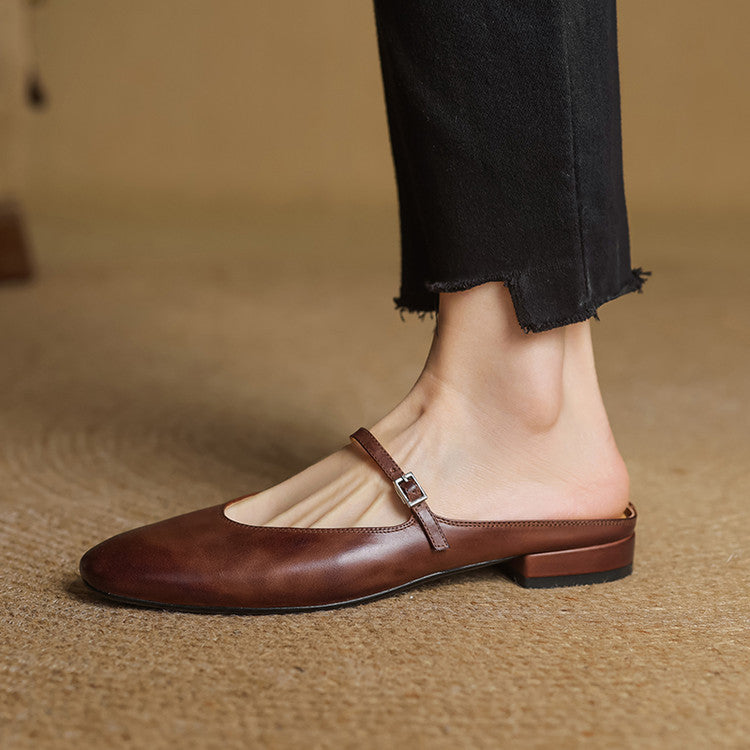 Bianca | Mary Jane Mules with Almond Toe