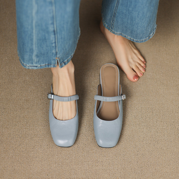 Laiza | Mary Jane Mules with Rounded Toe