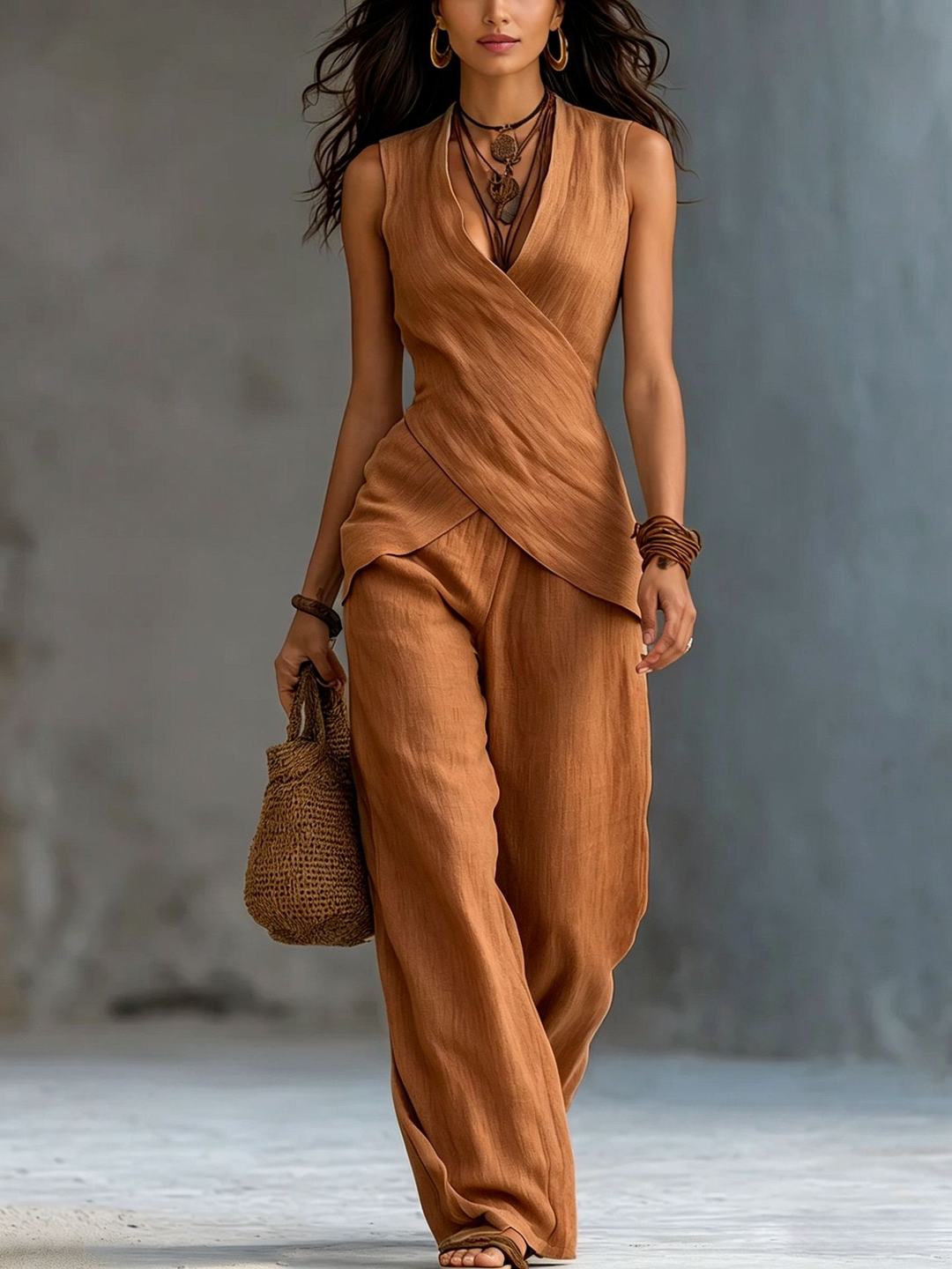 Elodie | V-Neck Wide Leg Two-Piece Set