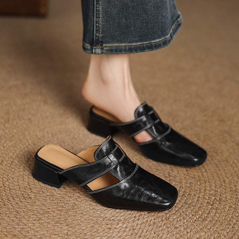 Carolina | Mules with Strap and Square Toe