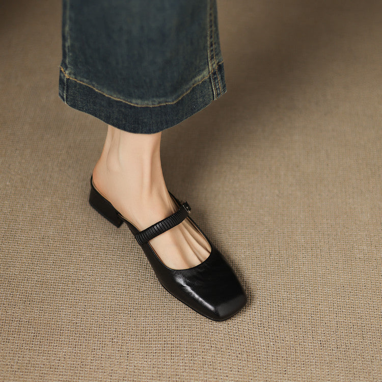 Laiza | Mary Jane Mules with Rounded Toe