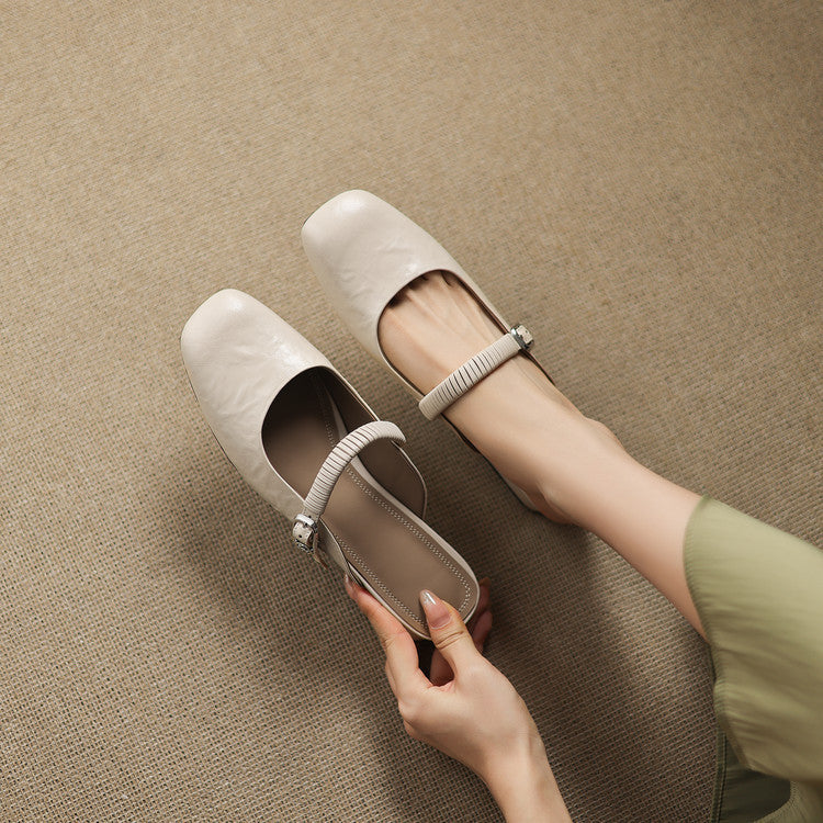 Laiza | Mary Jane Mules with Rounded Toe