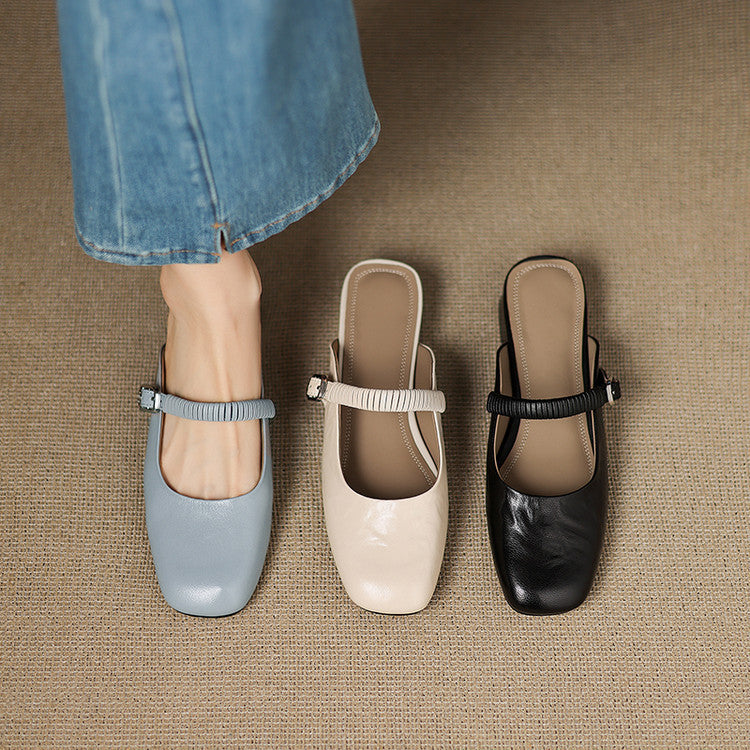 Laiza | Mary Jane Mules with Rounded Toe