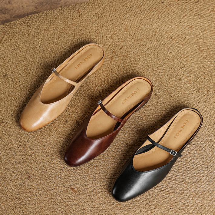 Bianca | Mary Jane Mules with Almond Toe