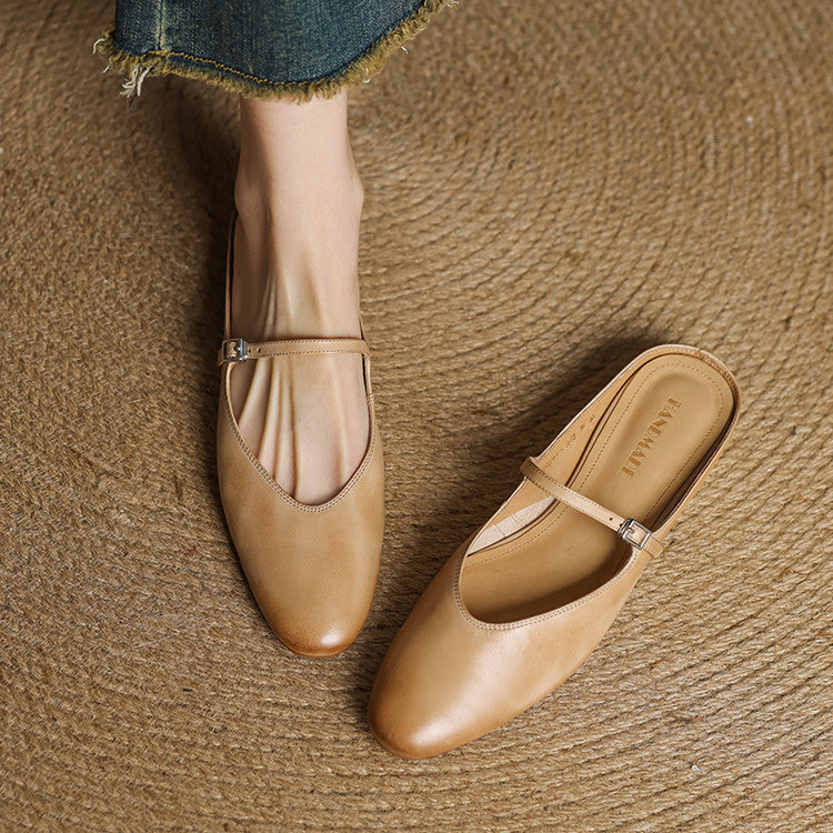 Bianca | Mary Jane Mules with Almond Toe