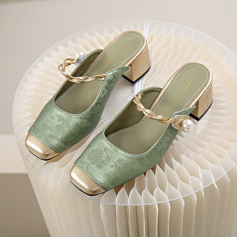 Haide | Mules with Pearl Detail and Square Toe