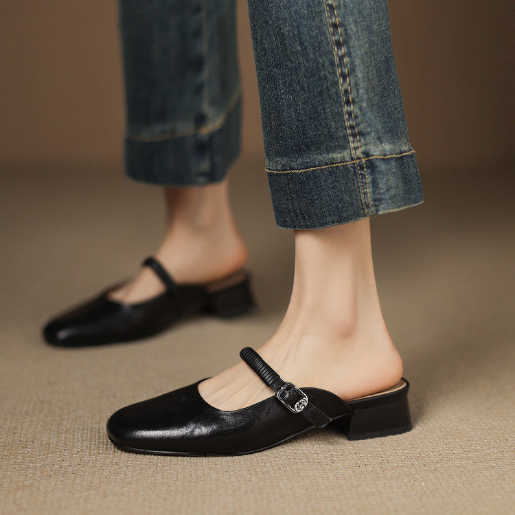 Laiza | Mary Jane Mules with Rounded Toe