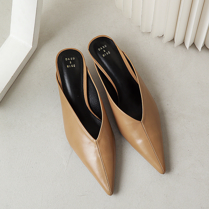 Caterina | Pointed Mules with V-Neck