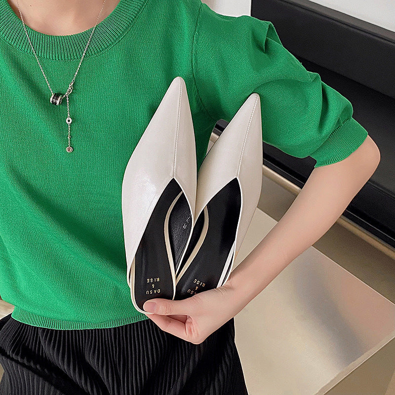 Caterina | Pointed Mules with V-Neck