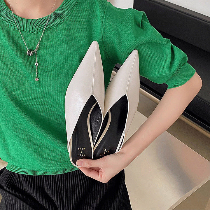 Caterina | Pointed Mules with V-Neck