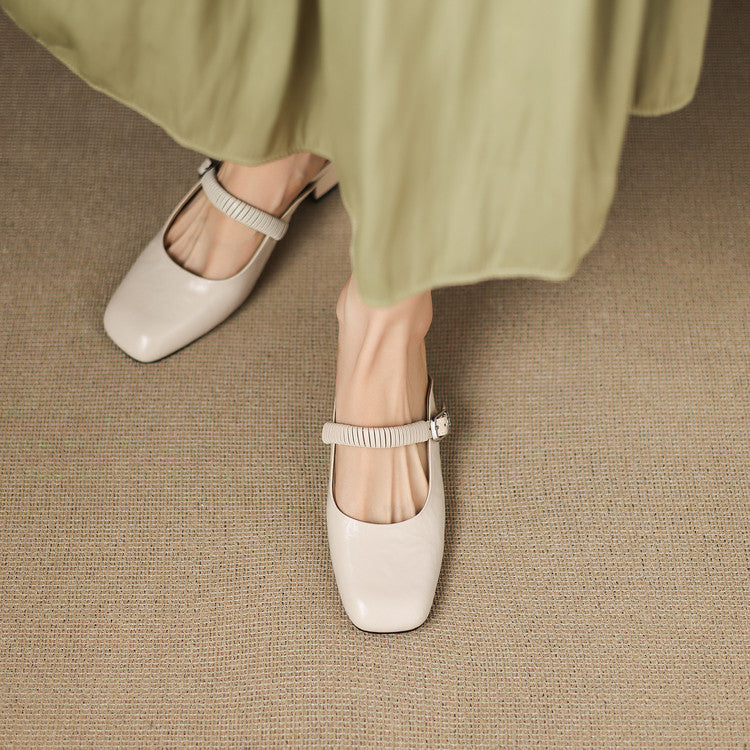 Laiza | Mary Jane Mules with Rounded Toe