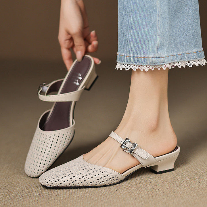 Lou | Perforated Mules with Strap