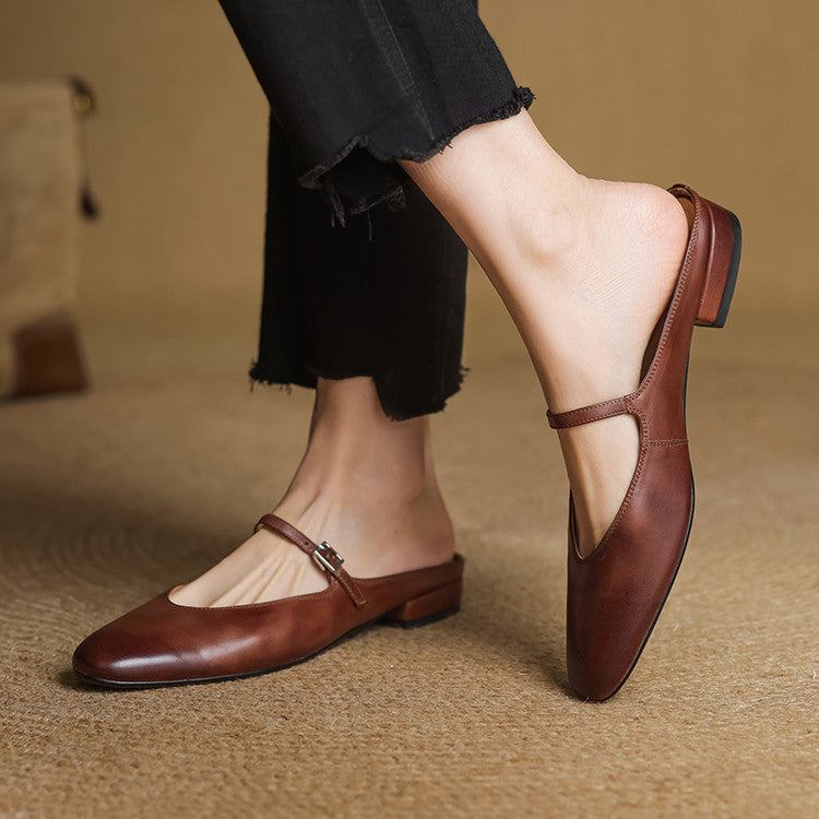Bianca | Mary Jane Mules with Almond Toe