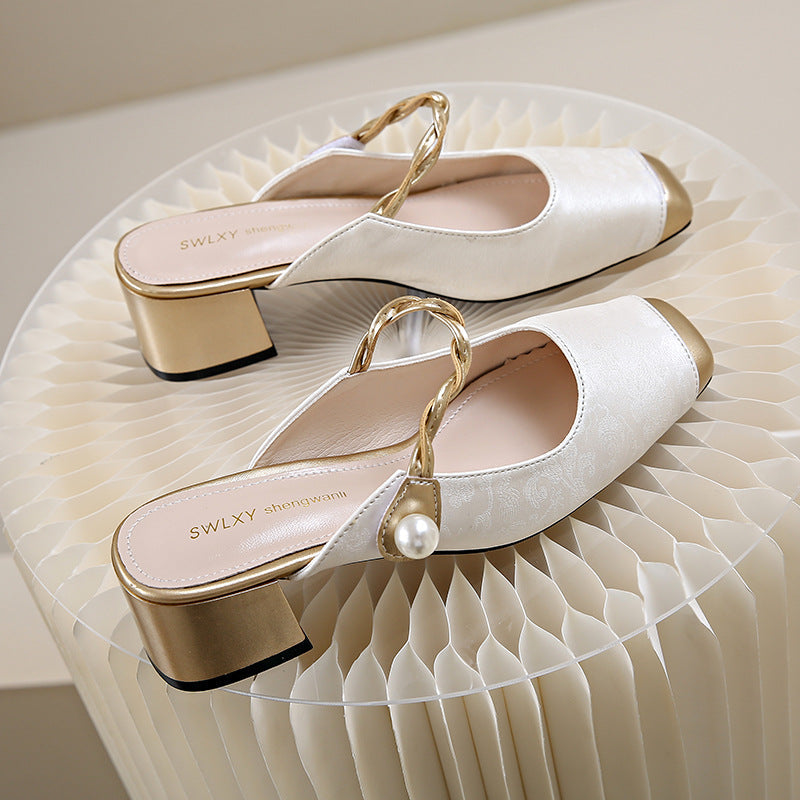 Haide | Mules with Pearl Detail and Square Toe