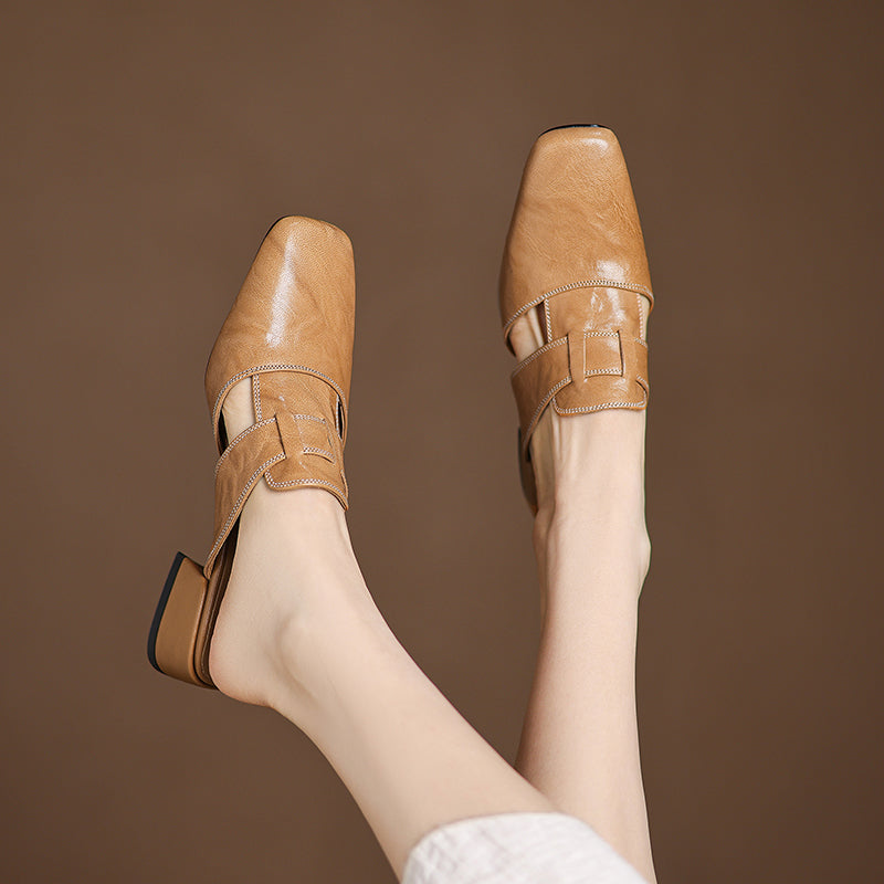 Carolina | Mules with Strap and Square Toe