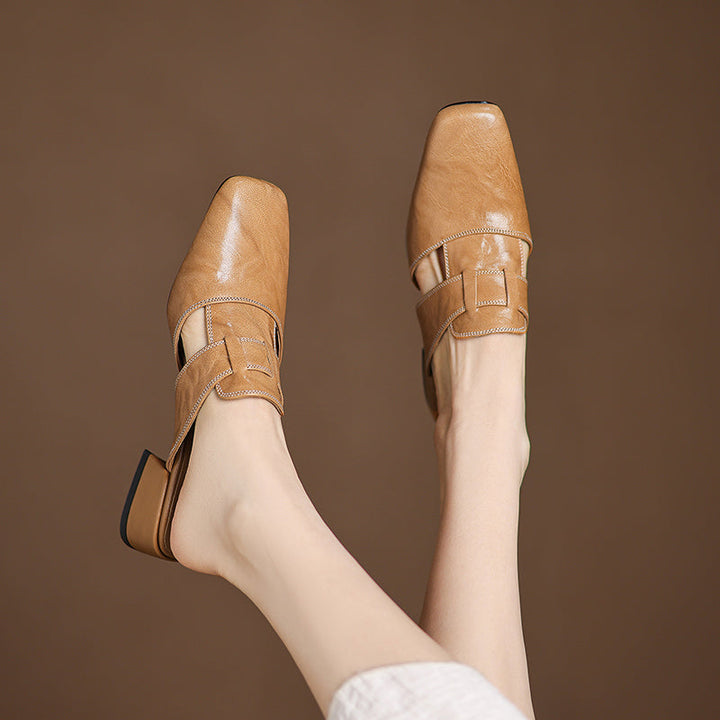 Carolina | Mules with Strap and Square Toe