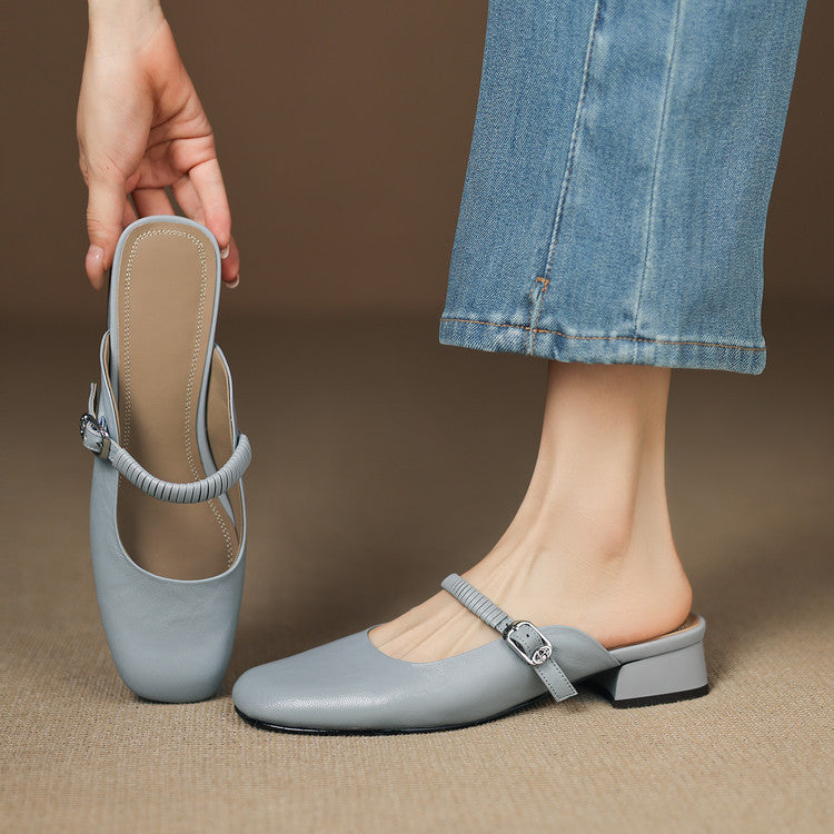 Laiza | Mary Jane Mules with Rounded Toe