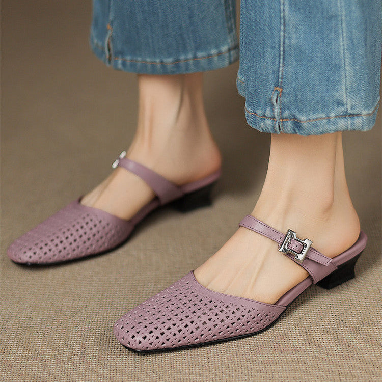 Lou | Perforated Mules with Strap