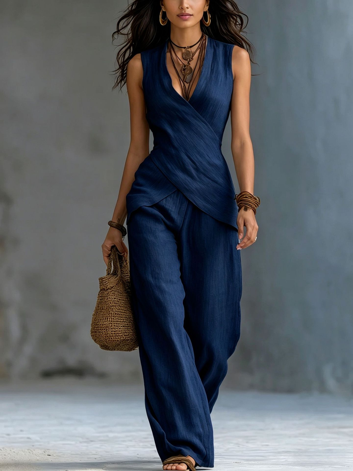 Elodie | V-Neck Wide Leg Two-Piece Set