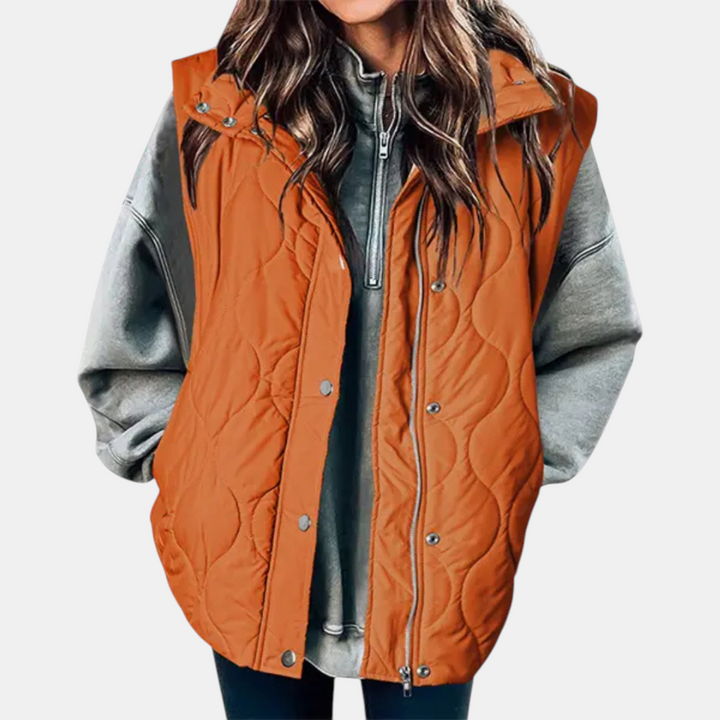 Women's Puffer Vest Quilted Zip Up Snap Button Sleeveless Coat