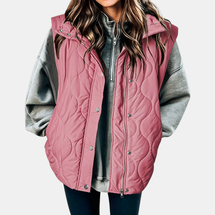 Women's Puffer Vest Quilted Zip Up Snap Button Sleeveless Coat