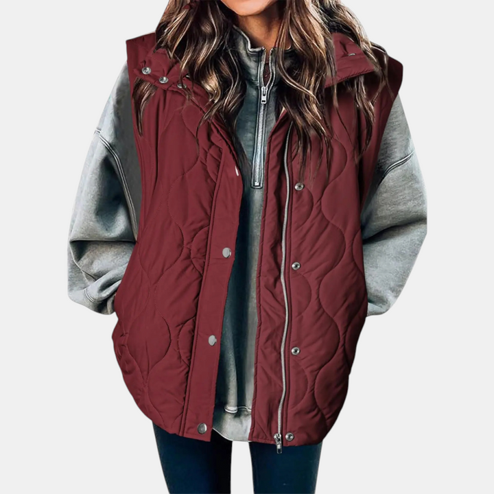 Women's Puffer Vest Quilted Zip Up Snap Button Sleeveless Coat