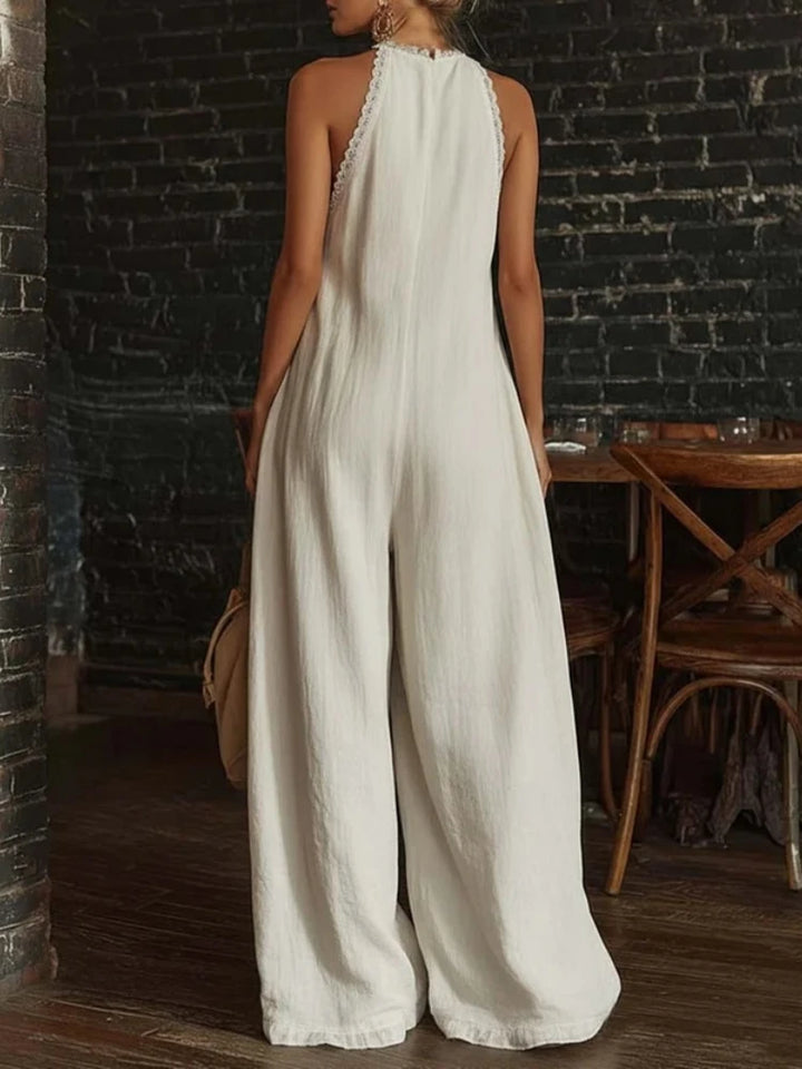 Evelyn | Lace Halter V-Neck Wide Leg Jumpsuit