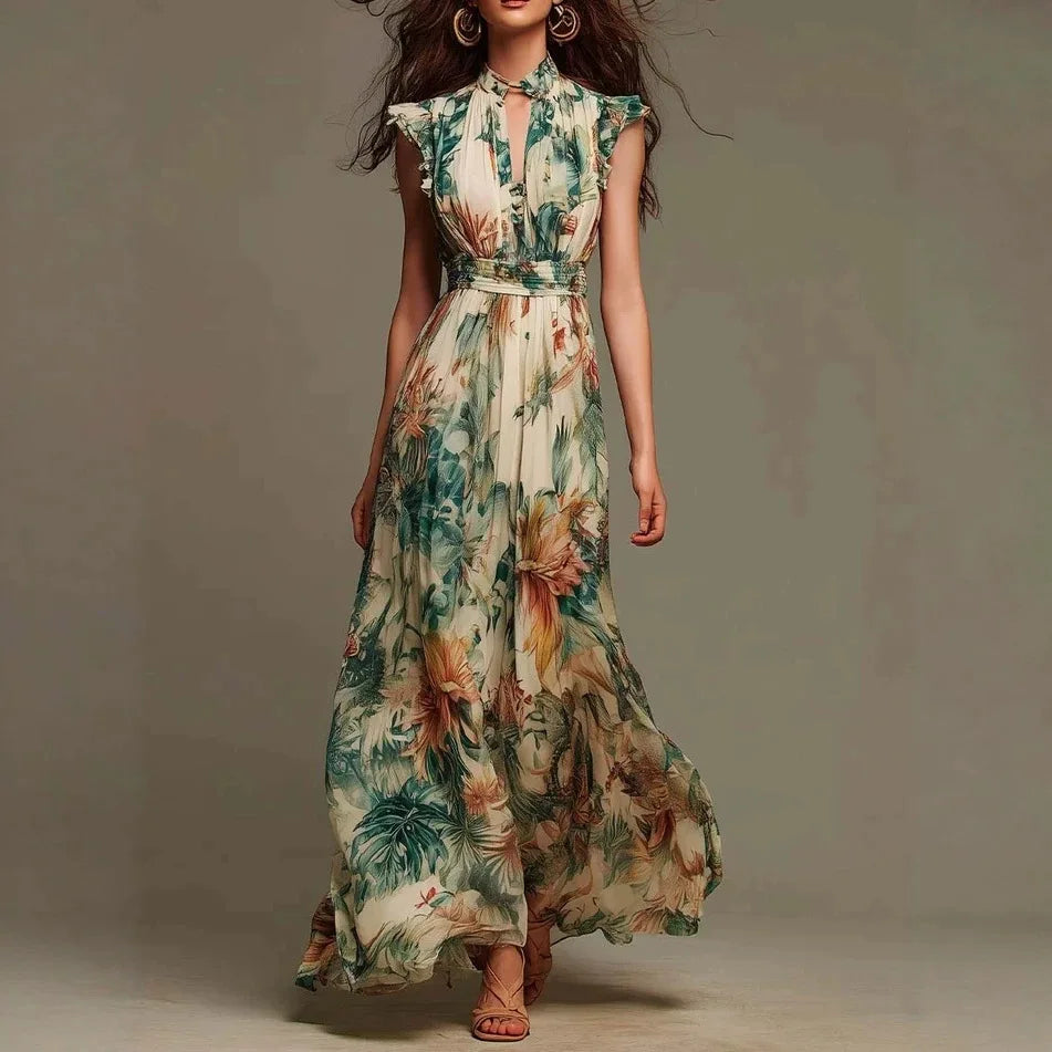 Isadora | Floral Ruched Mock Neck Maxi Dress