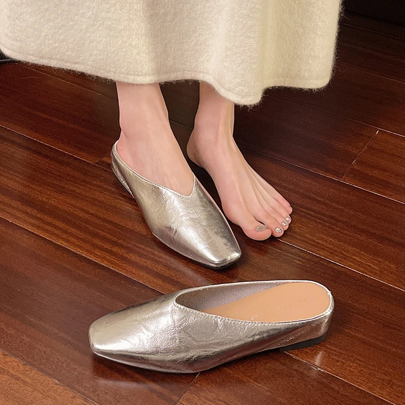 Beatrice | Metallic Mules with Square Toe