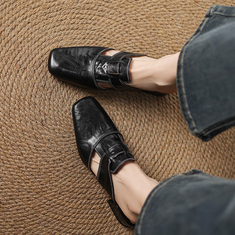 Carolina | Mules with Strap and Square Toe