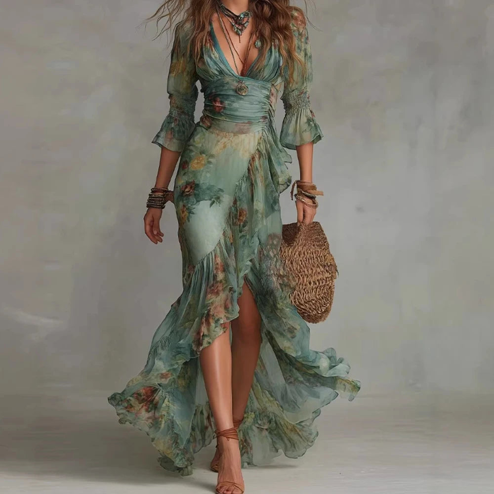 Marigold | Floral Ruffle Maxi Dress